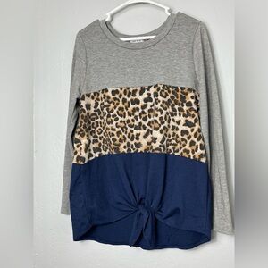 Gray Leopard Print and Navy Long Sleeve Top, Women’s medium.